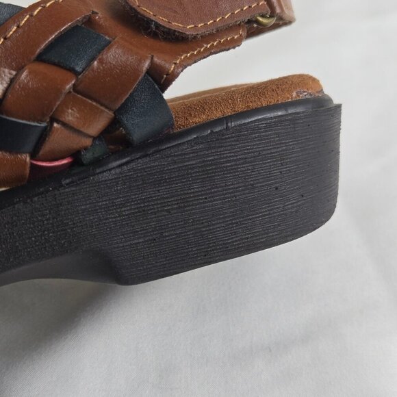 Dr Scholl's Size 8 Brown Leather Slingback Sandals Two-Tone Woven Cushioned - Picture 16 of 16